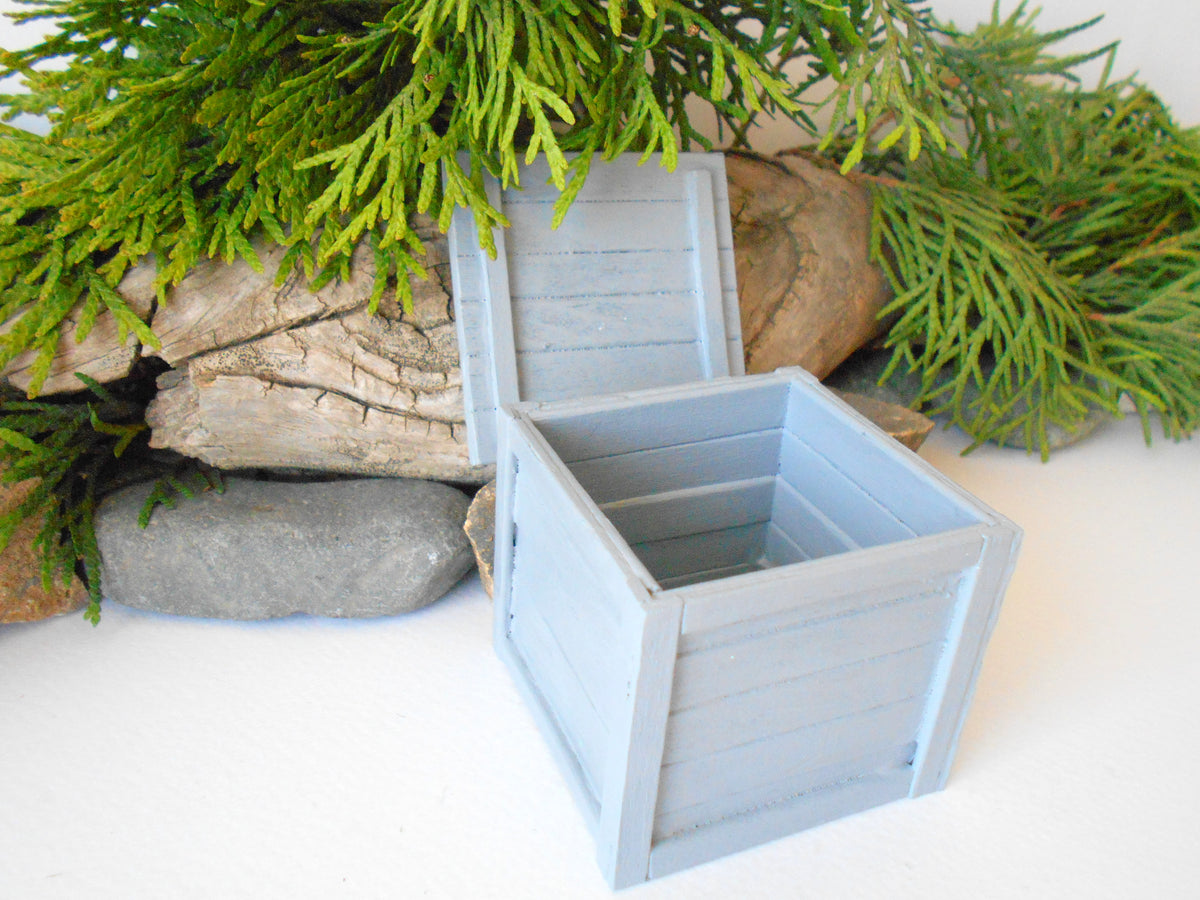 Miniature box chest with a cap- grey transporting chest box- dollhouse mini box- 1/12 doll accessories