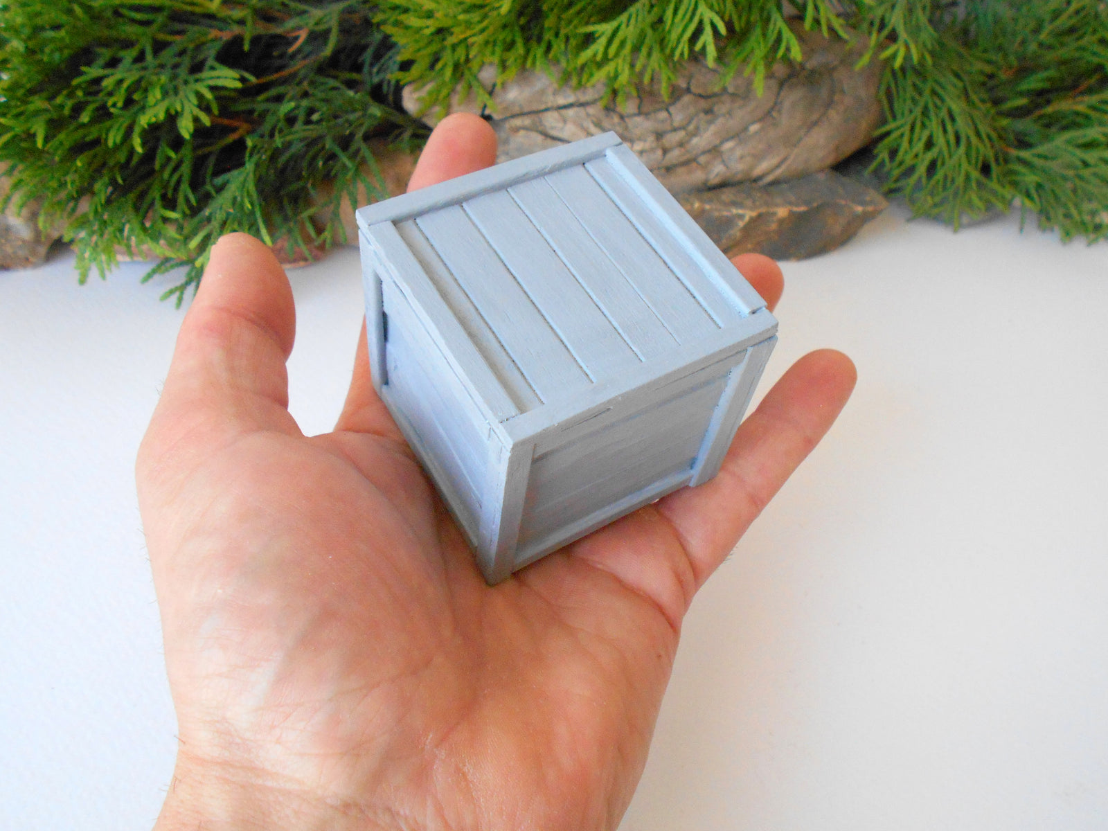 This is a miniature transporting box coffer that is approximately 1/12 in scale. The box coffer I have crafted from reclaimed beech wood popsicle sticks that I saved from the landfill.&nbsp;