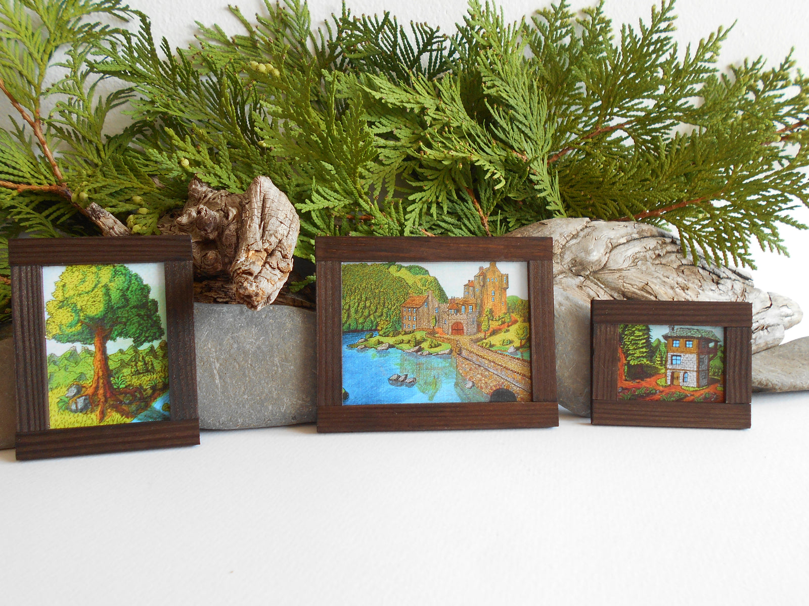 Handmade miniature dollhouse furniture wooden framed painting arts accessories for a dollhouse collectors from ExiArts eco-friendly company from Bulgaria.