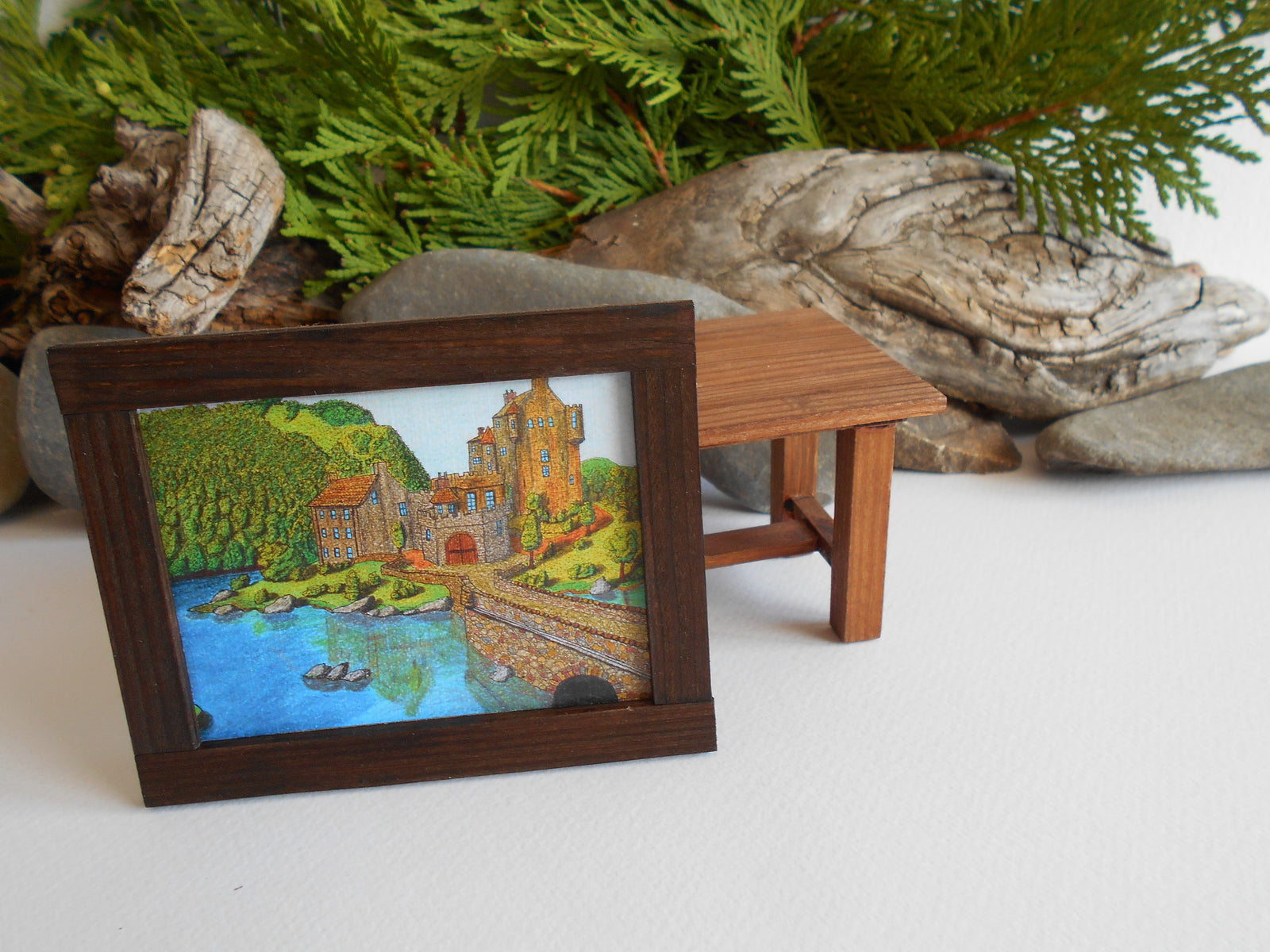 Handmade miniature dollhouse furniture wooden framed painting arts accessories for a dollhouse collectors from ExiArts eco-friendly company from Bulgaria.