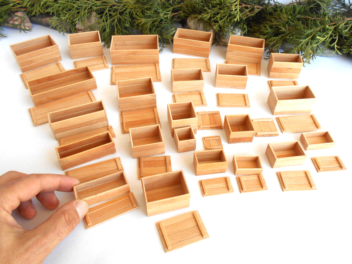 Miniature wooden box set of 23 different standart sizes - 1:12 scale dollhouse accessories - made to order beech wood miniature boxes with lids - Set Number 27