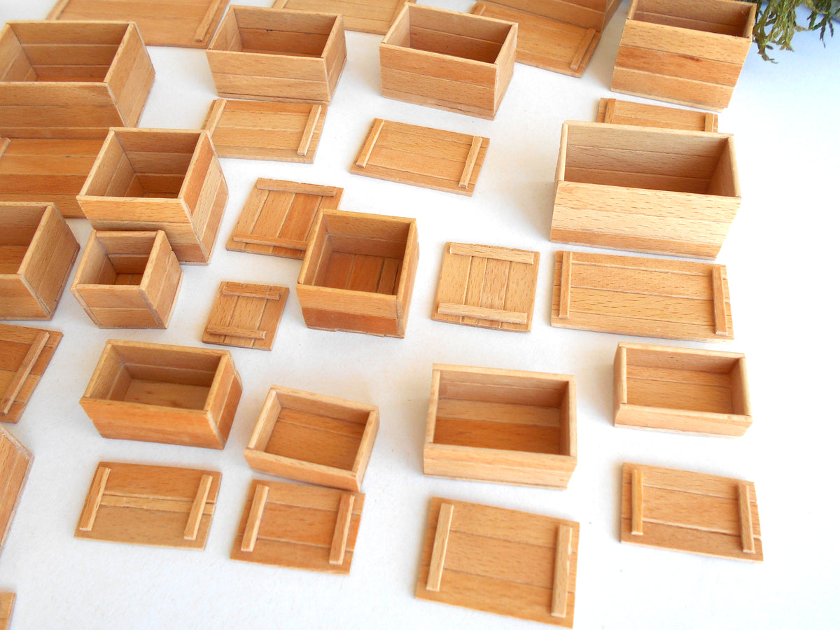 Miniature wooden box set of 23 different standart sizes - 1:12 scale dollhouse accessories - made to order beech wood miniature boxes with lids - Set Number 27