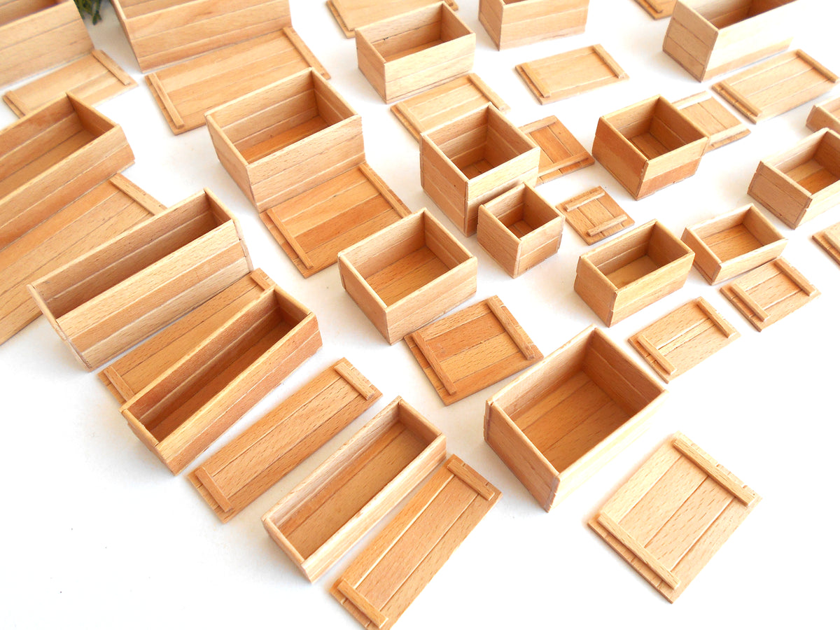 Miniature wooden box set of 23 different standart sizes - 1:12 scale dollhouse accessories - made to order beech wood miniature boxes with lids - Set Number 27