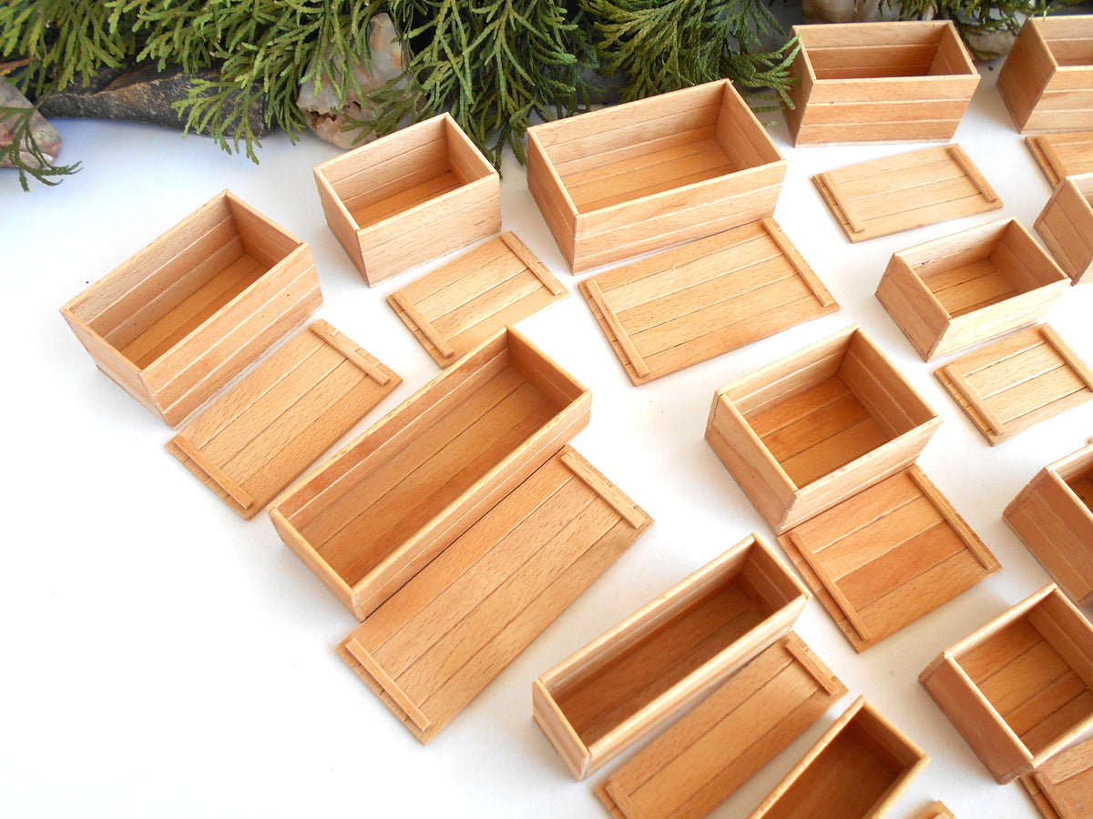 Miniature wooden box set of 23 different standart sizes - 1:12 scale dollhouse accessories - made to order beech wood miniature boxes with lids - Set Number 27