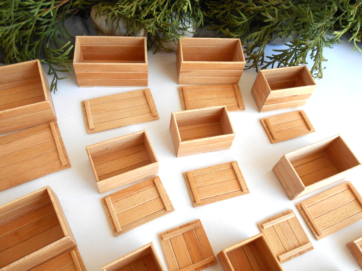 Miniature wooden box set of 23 different standart sizes - 1:12 scale dollhouse accessories - made to order beech wood miniature boxes with lids - Set Number 27