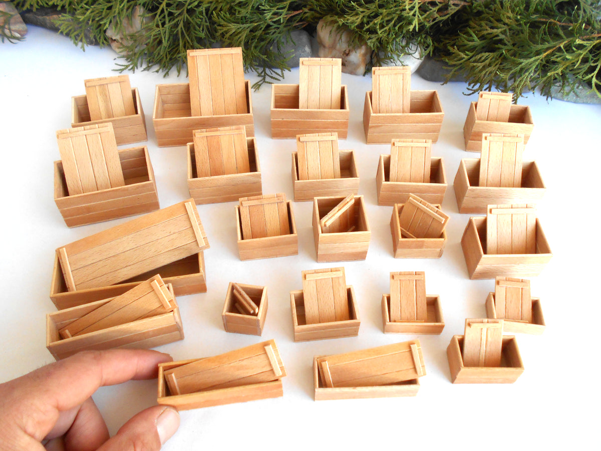 Miniature wooden box set of 23 different standart sizes - 1:12 scale dollhouse accessories - made to order beech wood miniature boxes with lids - Set Number 27