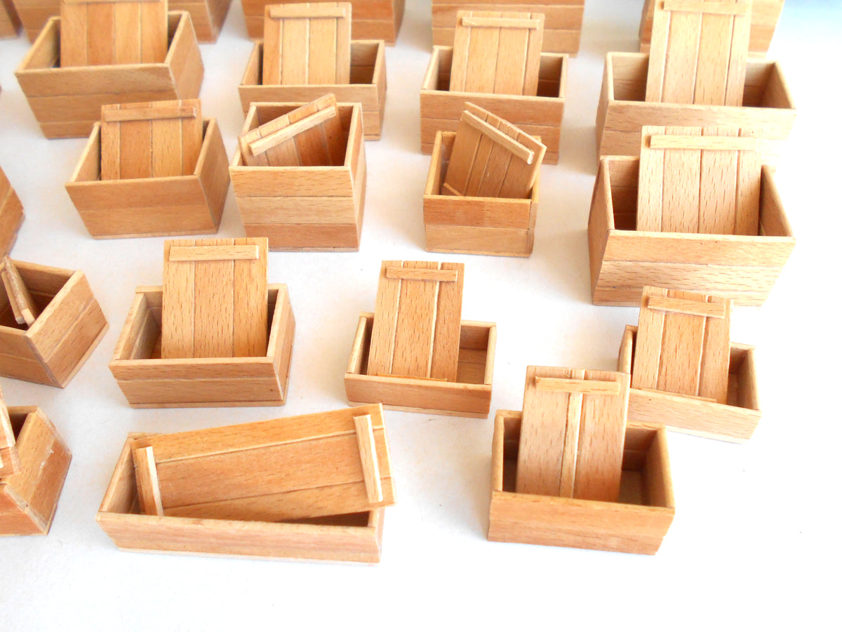 Miniature wooden box set of 23 different standart sizes - 1:12 scale dollhouse accessories - made to order beech wood miniature boxes with lids - Set Number 27