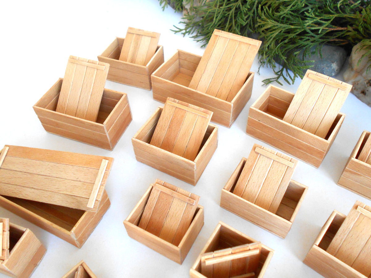 Miniature wooden box set of 23 different standart sizes - 1:12 scale dollhouse accessories - made to order beech wood miniature boxes with lids - Set Number 27