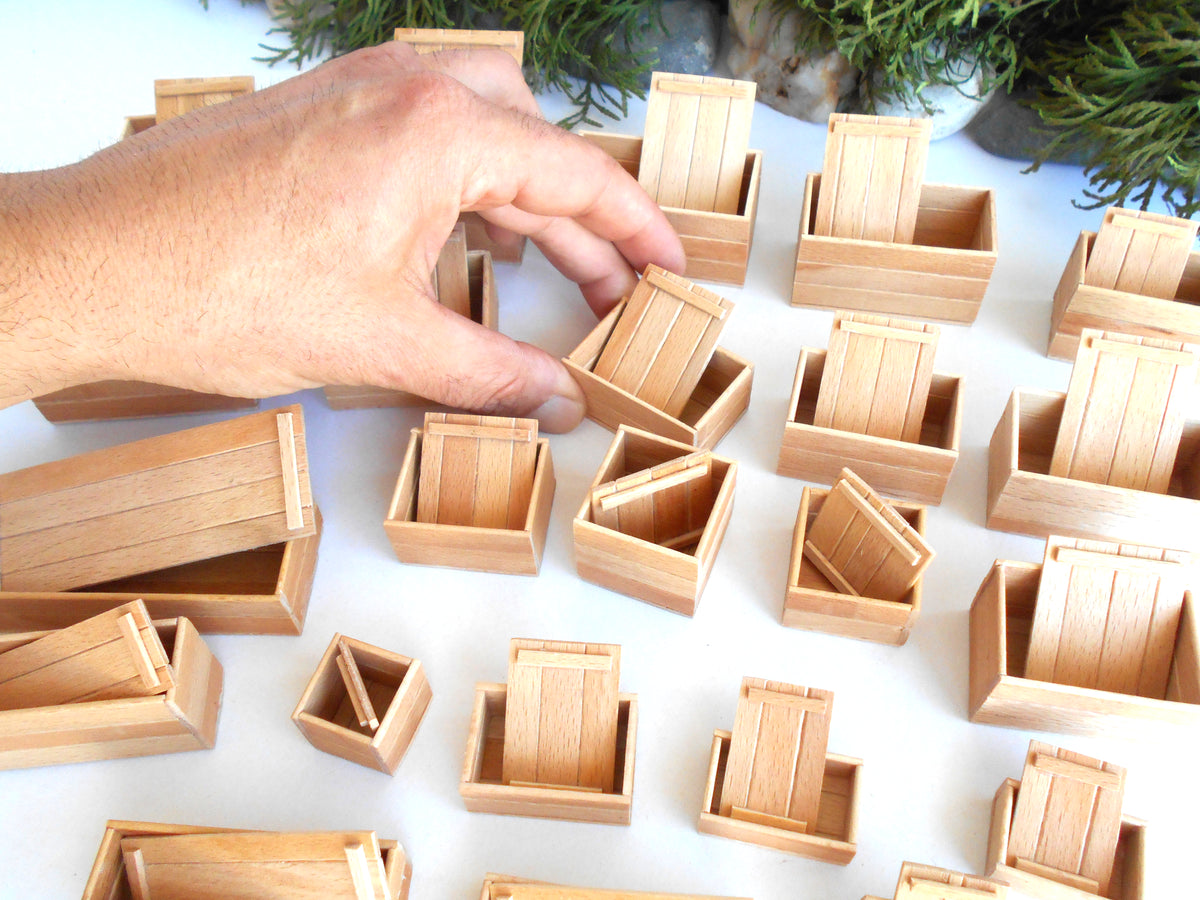 Miniature wooden box set of 23 different standart sizes - 1:12 scale dollhouse accessories - made to order beech wood miniature boxes with lids - Set Number 27