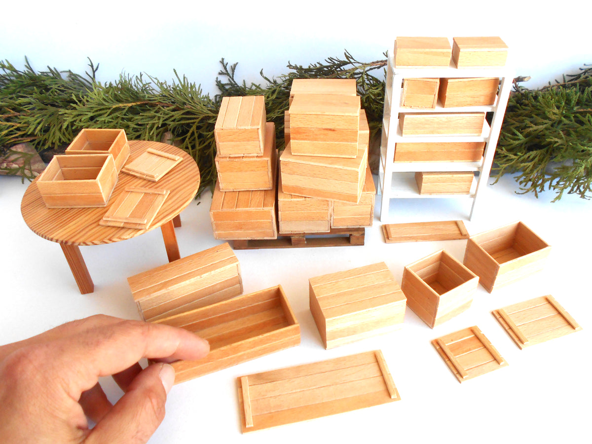 Miniature wooden box set of 23 different standart sizes - 1:12 scale dollhouse accessories - made to order beech wood miniature boxes with lids - Set Number 27