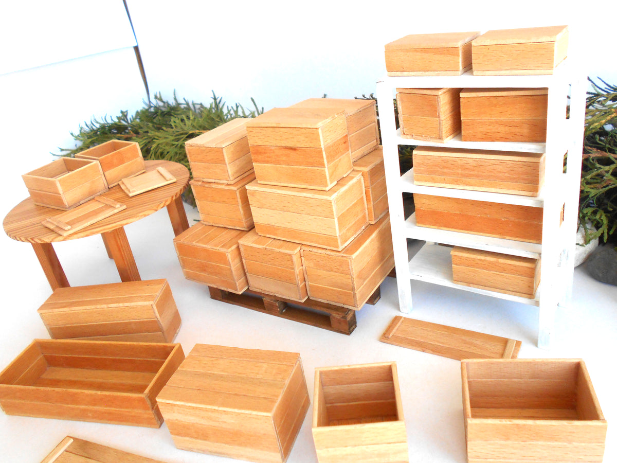 Miniature wooden box set of 23 different standart sizes - 1:12 scale dollhouse accessories - made to order beech wood miniature boxes with lids - Set Number 27