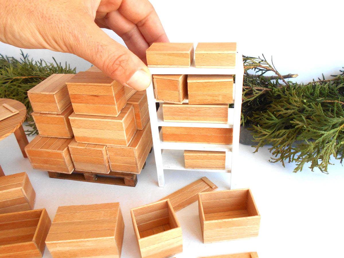 Miniature wooden box set of 23 different standart sizes - 1:12 scale dollhouse accessories - made to order beech wood miniature boxes with lids - Set Number 27