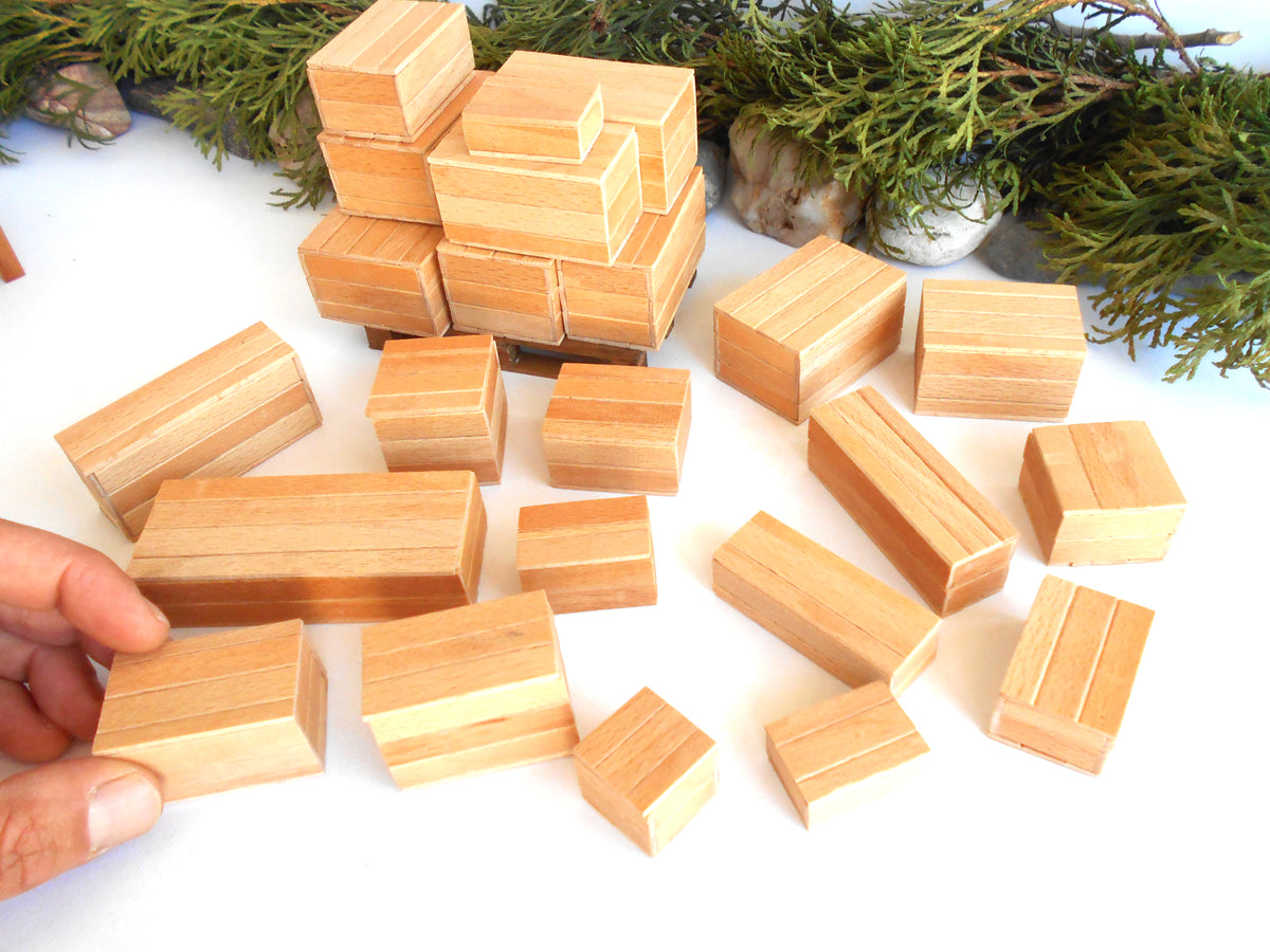 Miniature wooden box set of 23 different standart sizes - 1:12 scale dollhouse accessories - made to order beech wood miniature boxes with lids - Set Number 27