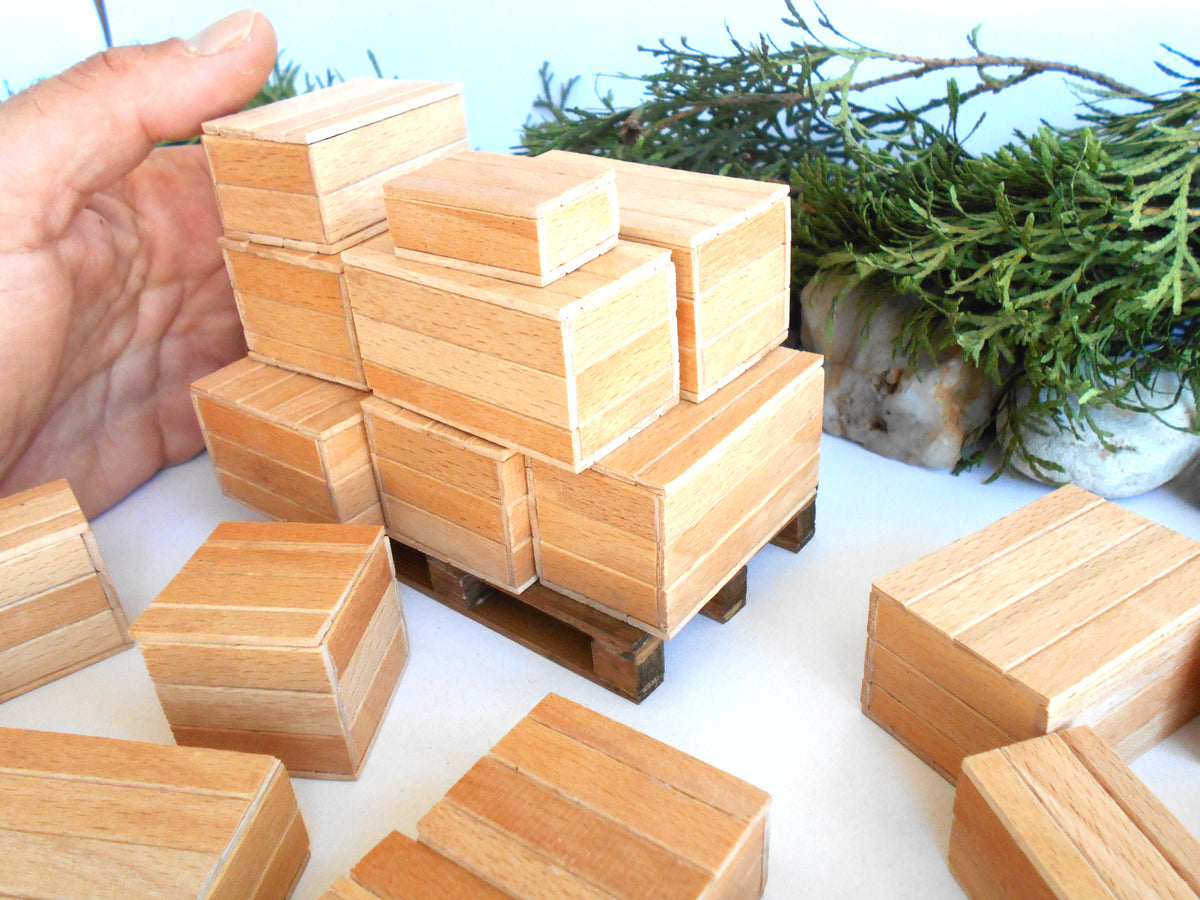 Miniature wooden box set of 23 different standart sizes - 1:12 scale dollhouse accessories - made to order beech wood miniature boxes with lids - Set Number 27