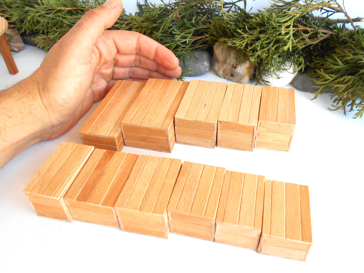 Miniature wooden box set of 11 different standard size - 1:12 scale dollhouse accessories - sellection of bigger ones - beech wood miniature boxes with lids - Set Number 28