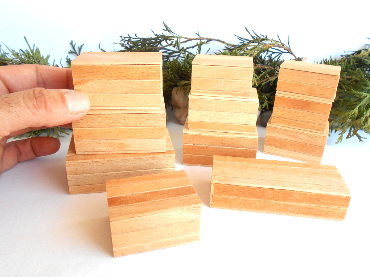 Miniature wooden box set of 11 different standard size - 1:12 scale dollhouse accessories - sellection of bigger ones - beech wood miniature boxes with lids - Set Number 28