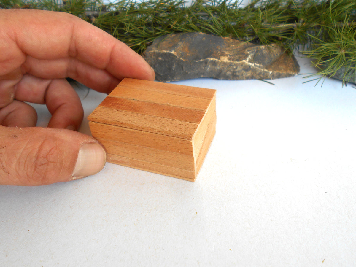 Miniature Wooden Box with Lid – 1:12 Scale Dollhouse Accessory, Handcrafted Hand-Cut Beech Wood,  2.0" × 1.5" × 1.0"