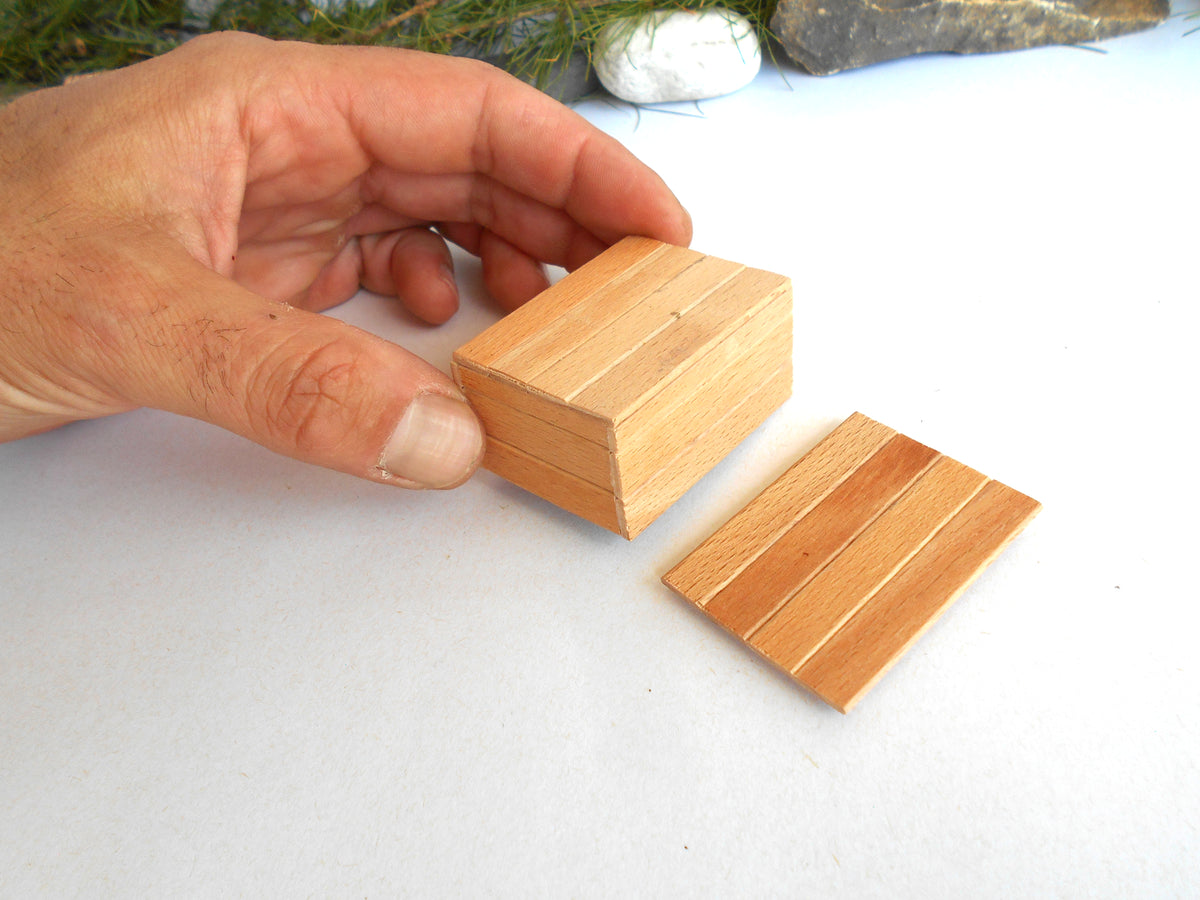 Miniature Wooden Box with Lid – 1:12 Scale Dollhouse Accessory, Handcrafted Hand-Cut Beech Wood,  2.0" × 1.5" × 1.0"
