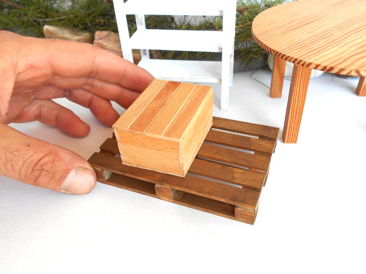 Miniature Wooden Box with Lid – 1:12 Scale Dollhouse Accessory, Handcrafted Hand-Cut Beech Wood,  2.0" × 1.5" × 1.0"