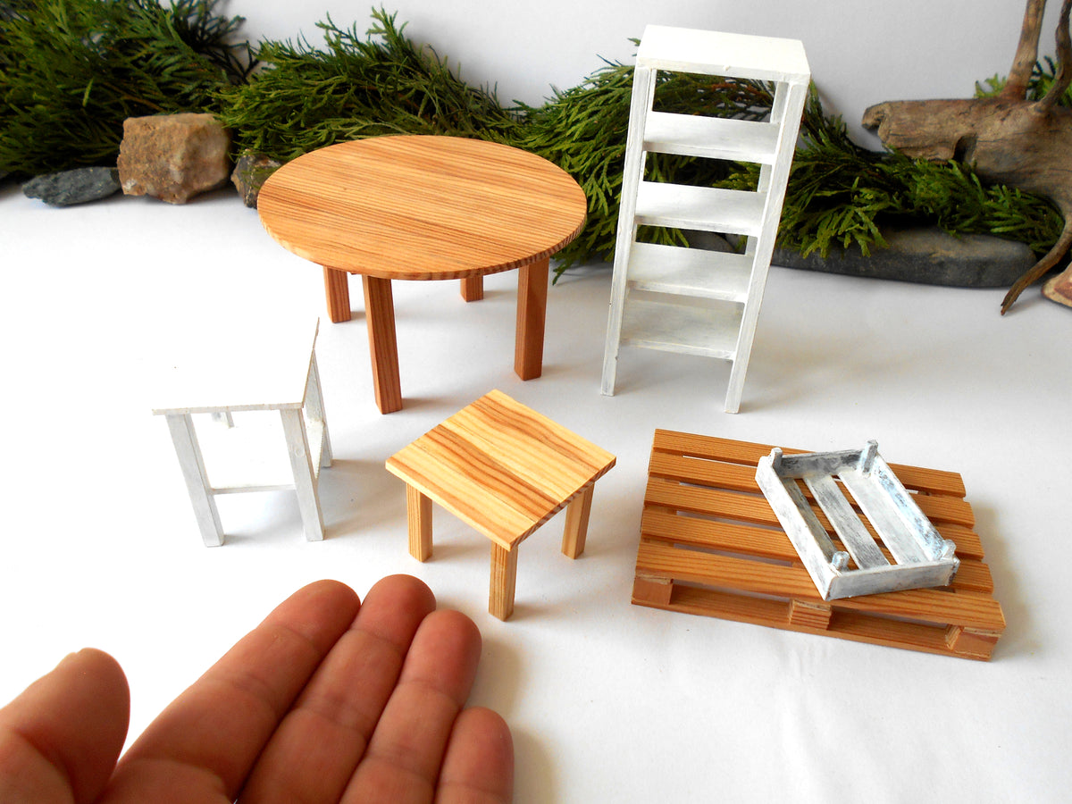 Miniature wooden end/side square table in 1 Inch Scale, rustic table pine wood- dollhouse furniture fairy desk- 1/12th scale end/side mini table