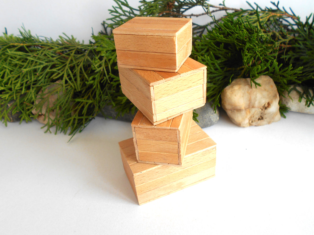 Miniature wooden handmade box set of 4- dollhouse 1/12th scale accessories- mini beech wood boxes with lids- Set Number 5