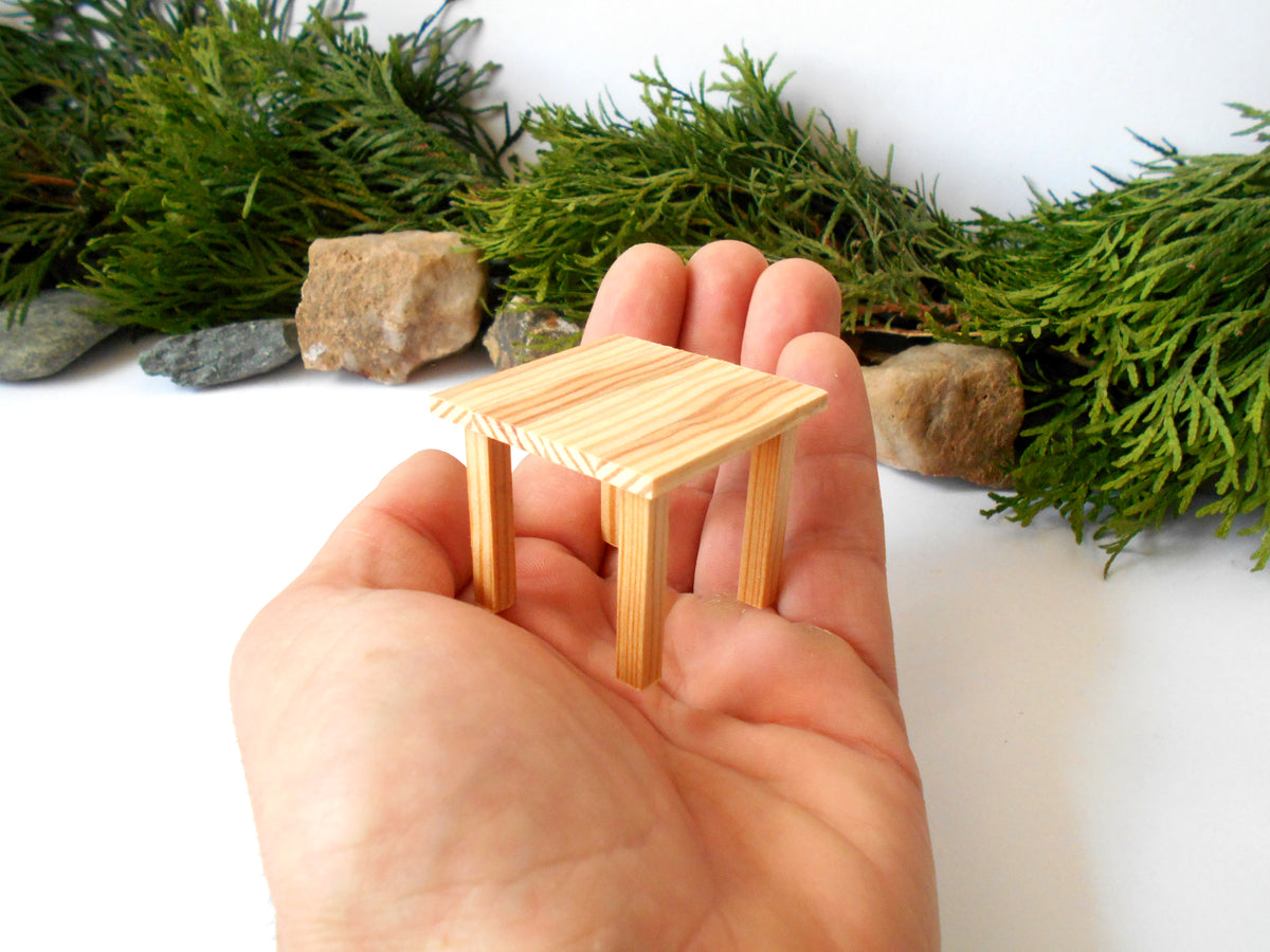 Miniature wooden end/side square table in 1 Inch Scale, rustic table pine wood- dollhouse furniture fairy desk- 1/12th scale end/side mini table