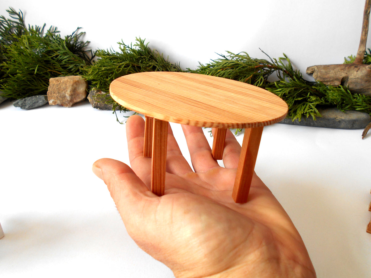 The height of the table is 2.5 inches and it is 4.5 inches diameter. This is 11.4 cm. diameter and 6.4 cm. height. This product listing is for one sush table.