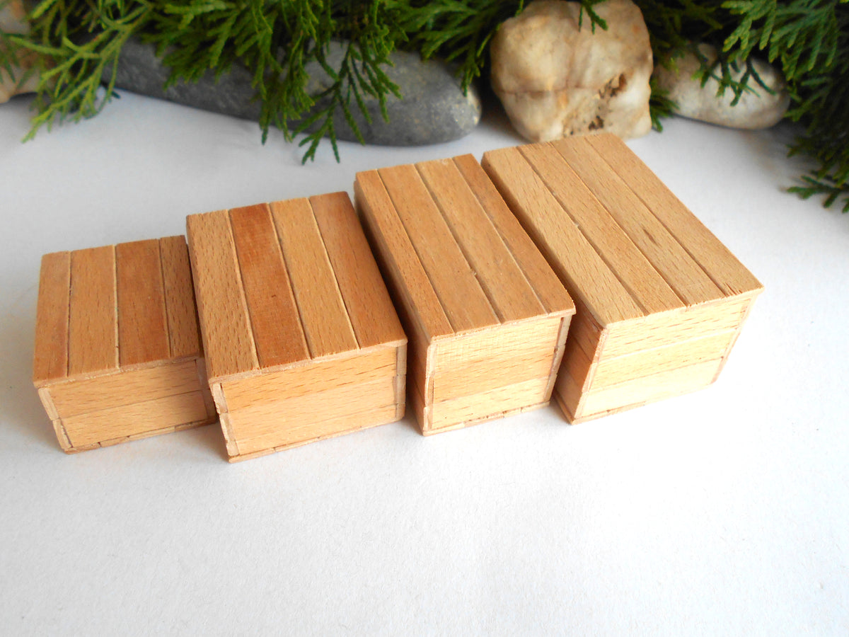 Miniature wooden handmade box set of 4- dollhouse 1/12th scale accessories- mini beech wood boxes with lids- Set Number 5