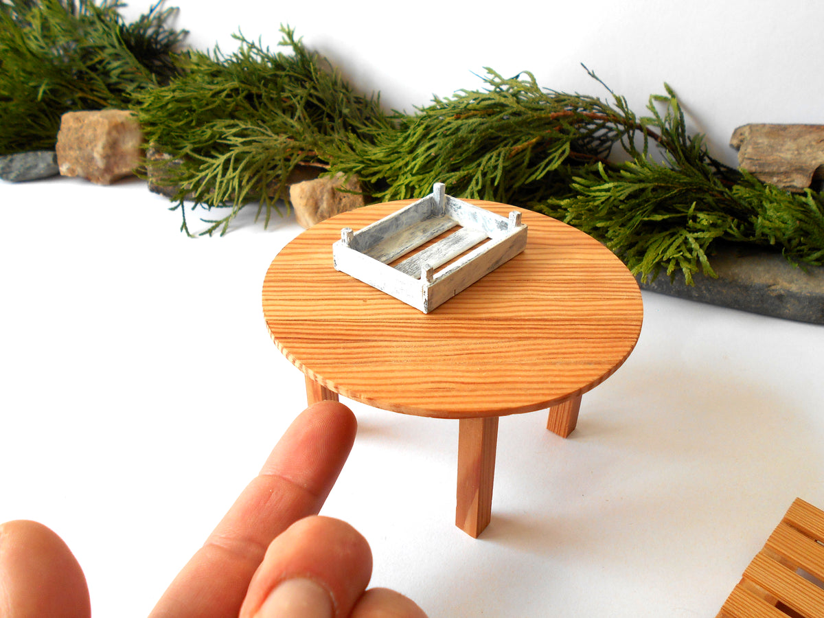 The height of the table is 2.5 inches and it is 4.5 inches diameter. This is 11.4 cm. diameter and 6.4 cm. height. This product listing is for one sush table.