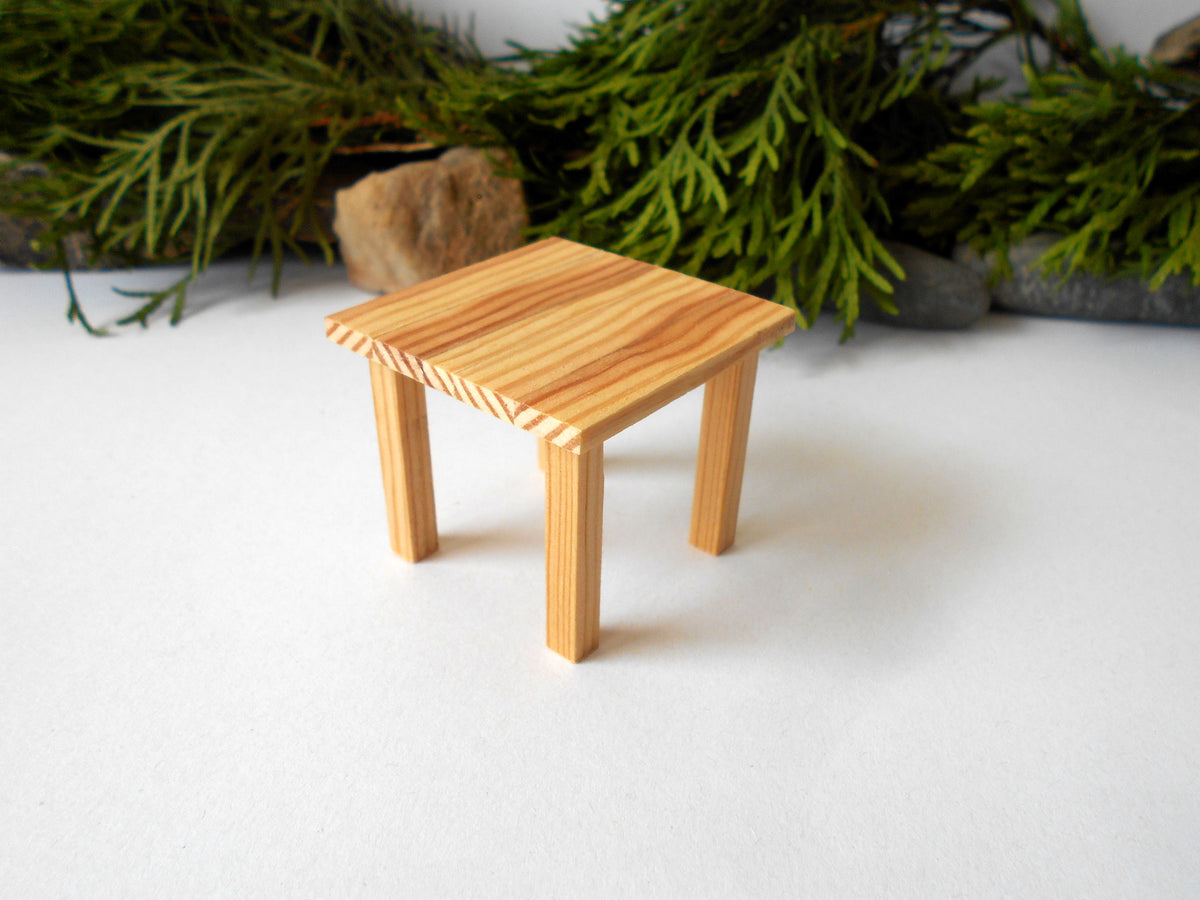 Miniature wooden end/side square table in 1 Inch Scale, rustic table pine wood- dollhouse furniture fairy desk- 1/12th scale end/side mini table