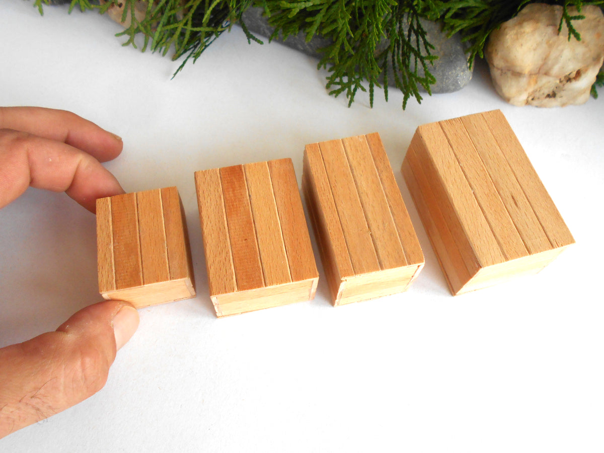 Miniature wooden handmade box set of 4- dollhouse 1/12th scale accessories- mini beech wood boxes with lids- Set Number 5