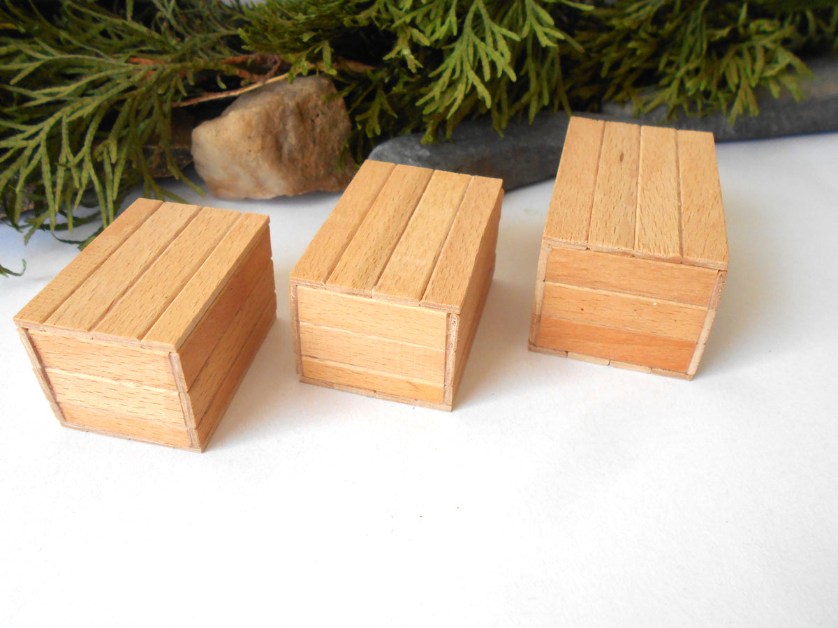 Dollhouse miniature wooden handmade lid box set of 2- dollhouse 1/12th scale accessories- mini beech wood boxes with lids Set Number 4