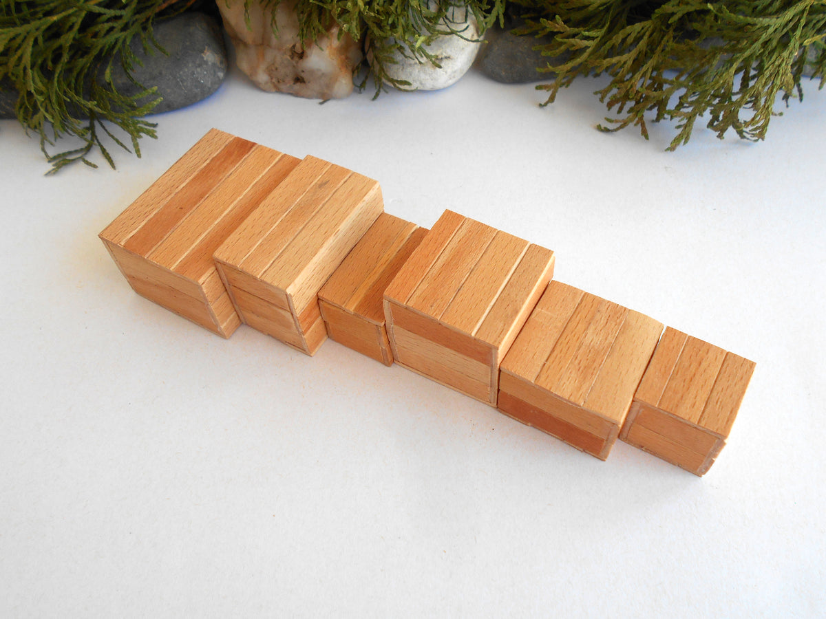 1:12 scale miniature keepsake boxes set of 6 - dollhouse miniature crates with lids - rustic / unfinished miniature wooden crates-  Set Number 34