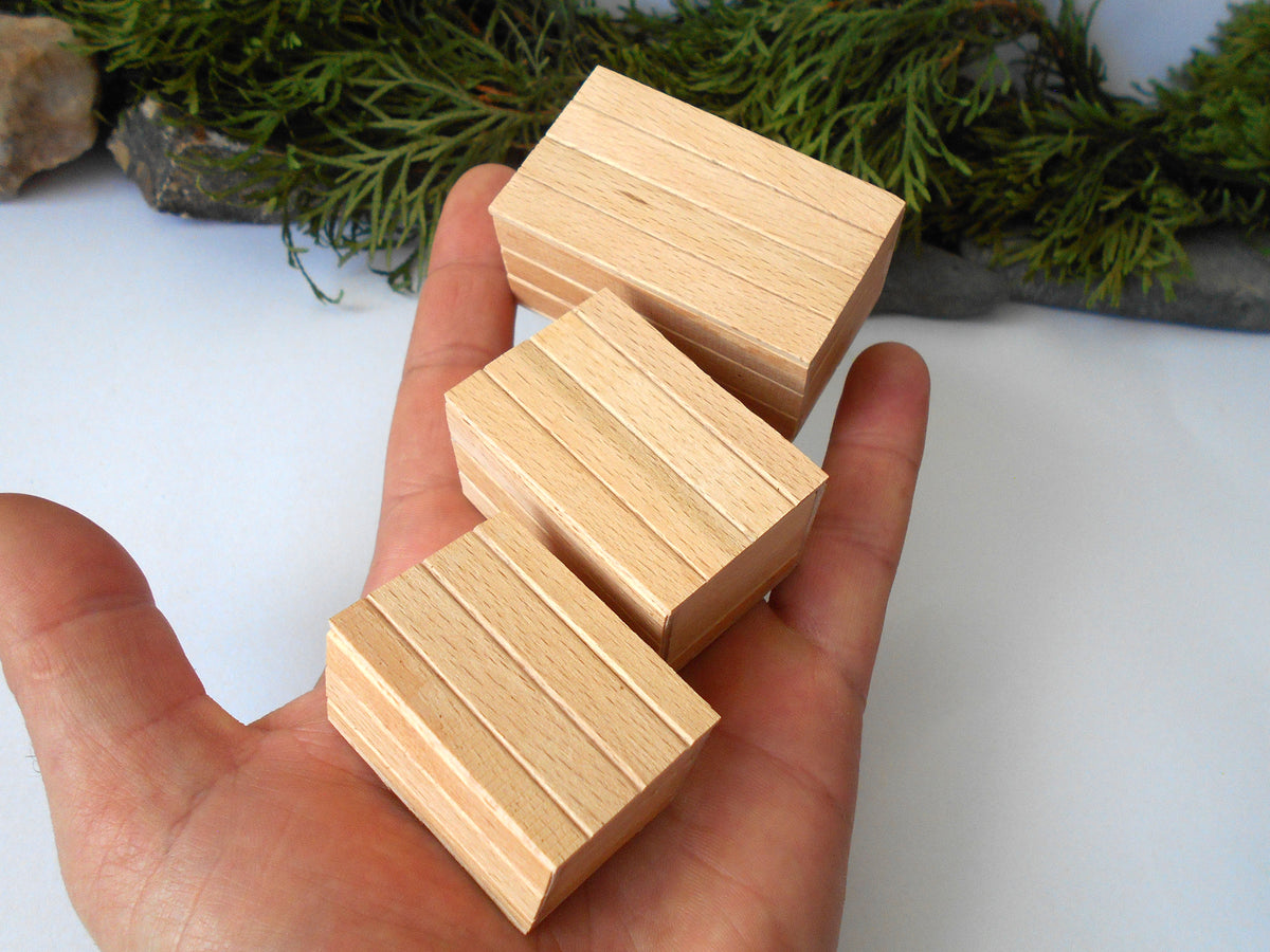 Dollhouse miniature wooden handmade lid box set of 2- dollhouse 1/12th scale accessories- mini beech wood boxes with lids Set Number 4