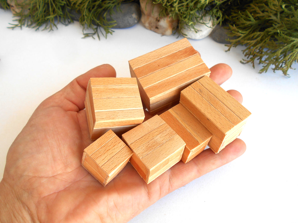 1:12 scale miniature keepsake boxes set of 6 - dollhouse miniature crates with lids - rustic / unfinished miniature wooden crates-  Set Number 34