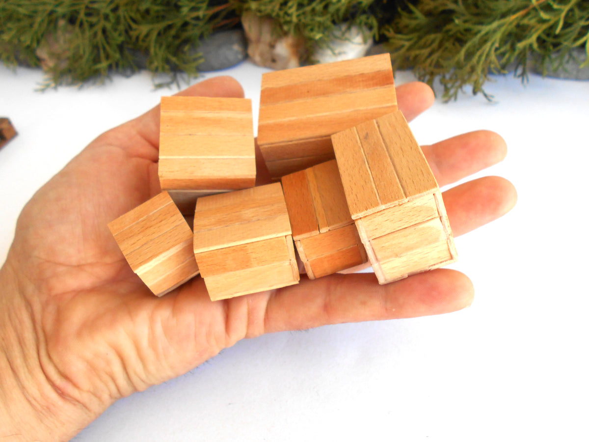 1:12 scale miniature keepsake boxes set of 6 - dollhouse miniature crates with lids - rustic / unfinished miniature wooden crates-  Set Number 34