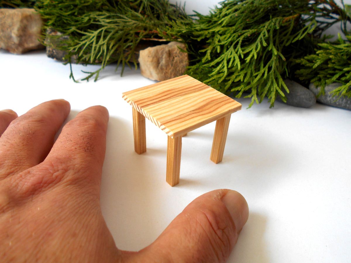 Miniature wooden end/side square table in 1 Inch Scale, rustic table pine wood- dollhouse furniture fairy desk- 1/12th scale end/side mini table