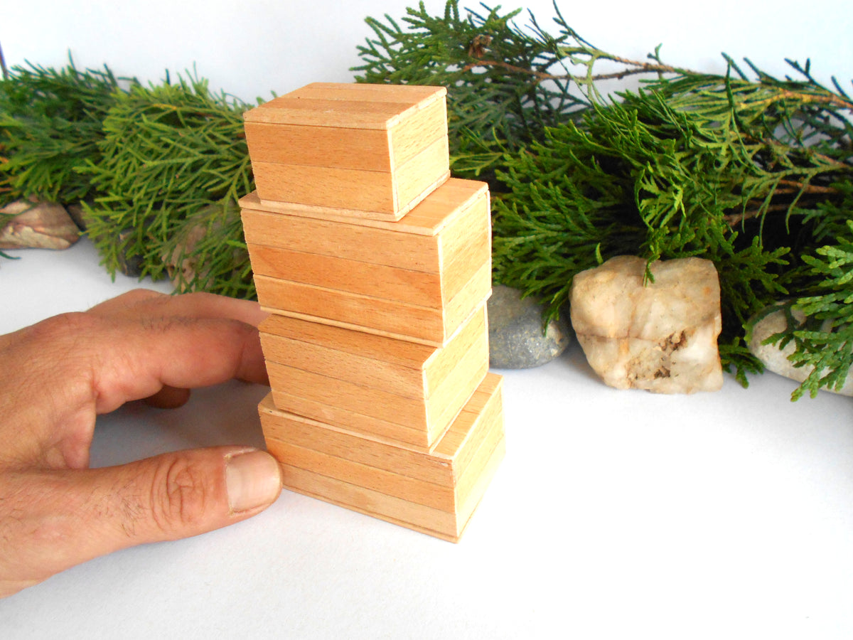 Miniature wooden handmade box set of 4- dollhouse 1/12th scale accessories- mini beech wood boxes with lids- Set Number 5