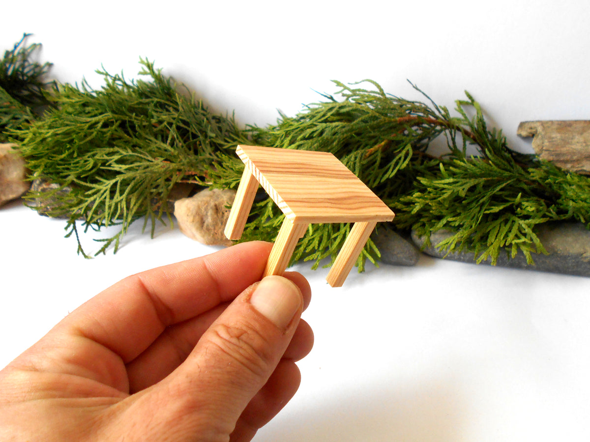 Miniature wooden end/side square table in 1 Inch Scale, rustic table pine wood- dollhouse furniture fairy desk- 1/12th scale end/side mini table