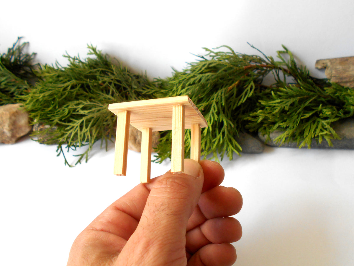 Miniature wooden end/side square table in 1 Inch Scale, rustic table pine wood- dollhouse furniture fairy desk- 1/12th scale end/side mini table