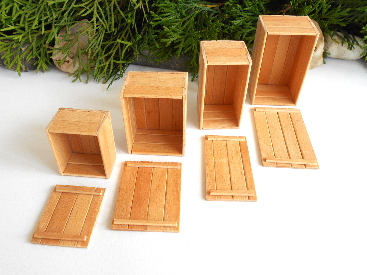 Miniature wooden handmade box set of 4- dollhouse 1/12th scale accessories- mini beech wood boxes with lids- Set Number 5