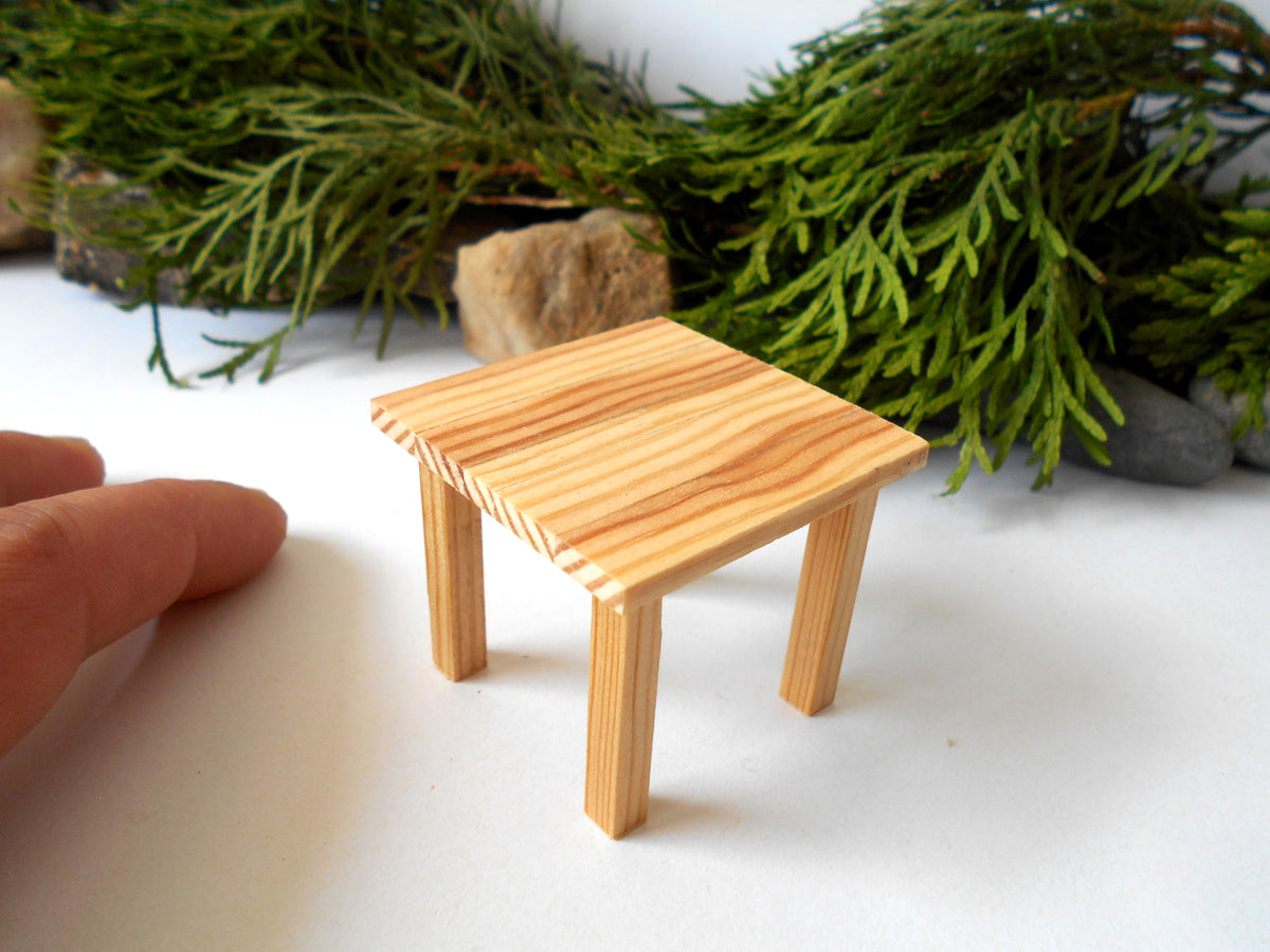 Miniature wooden end/side square table in 1 Inch Scale, rustic table pine wood- dollhouse furniture fairy desk- 1/12th scale end/side mini table