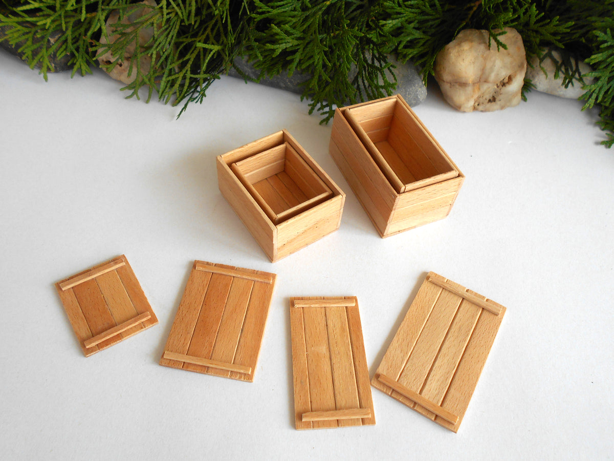 Miniature wooden handmade box set of 4- dollhouse 1/12th scale accessories- mini beech wood boxes with lids- Set Number 5