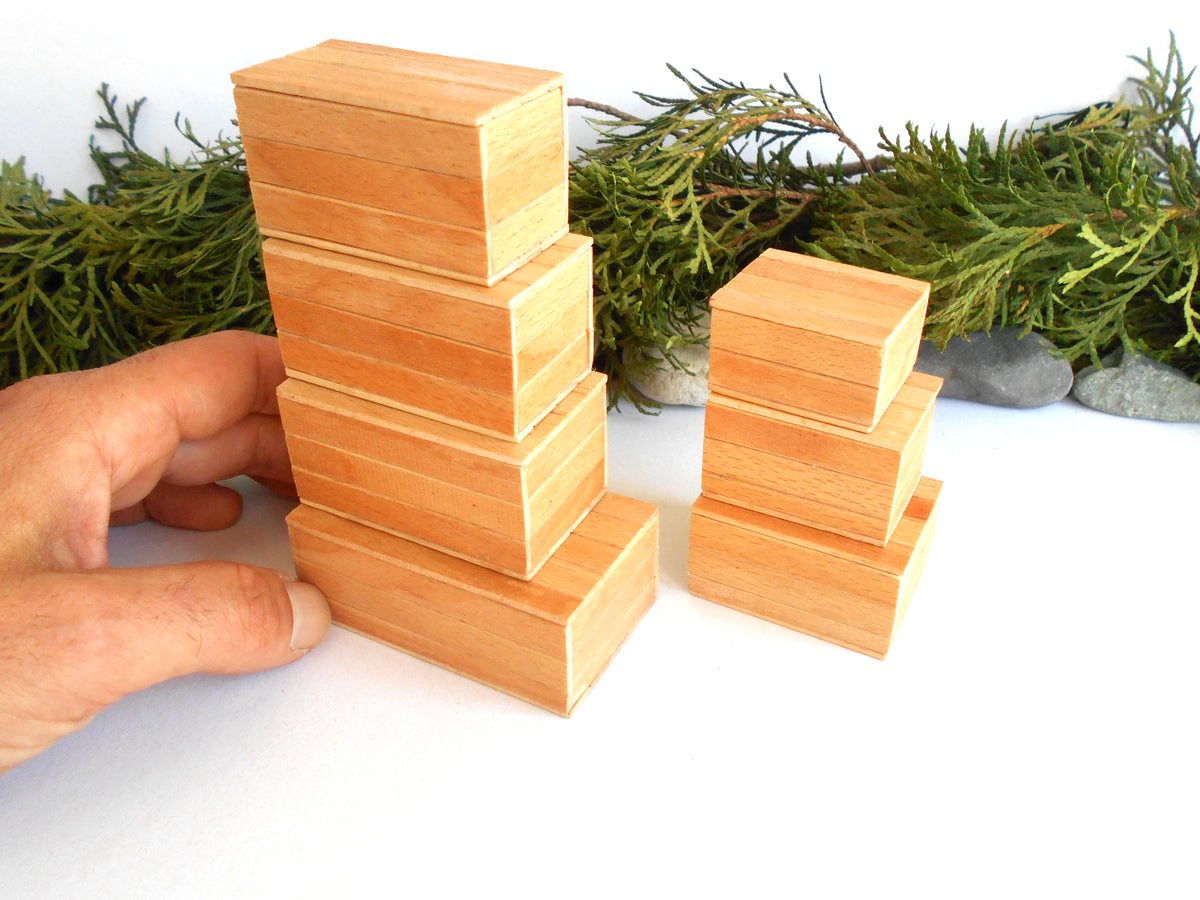 Dollhouse miniature wooden handmade lid box set of 7 different- dollhouse 1/12th scale accessories- miniature beech wood boxes with lids - Set Number 26