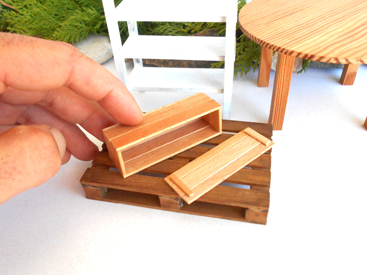 Dollhouse Miniature Storage Box with Lid – 1:12 Scale Hand-Cut Beech Wood, Made to Order - 2.5" × 0.8" × 0.9" ( 6.1 × 2.0 × 2.3 cm  )