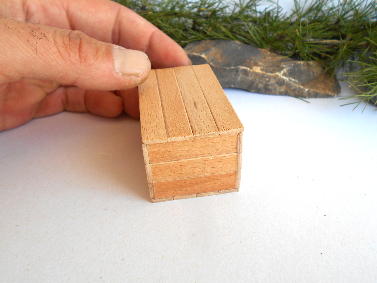 Miniature Wooden Box with Lid – 1:12 Scale Dollhouse Accessory, Handcrafted Hand-Cut Beech Wood, 2.5" × 1.5" × 1.25"