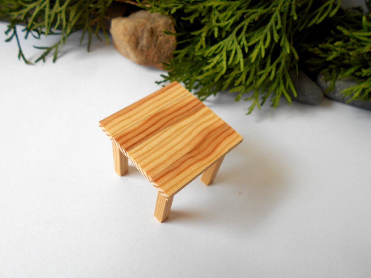 Miniature wooden end/side square table in 1 Inch Scale, rustic table pine wood- dollhouse furniture fairy desk- 1/12th scale end/side mini table