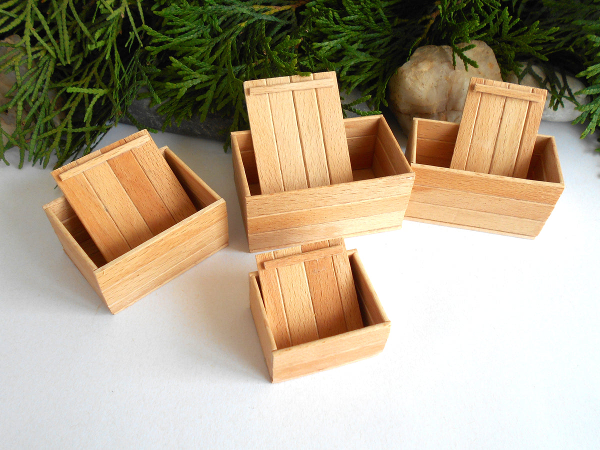 Miniature wooden handmade box set of 4- dollhouse 1/12th scale accessories- mini beech wood boxes with lids- Set Number 5