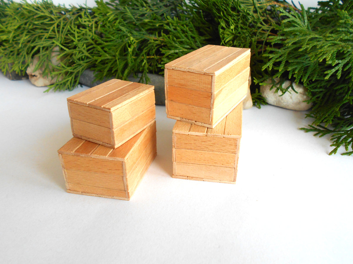 Miniature wooden handmade box set of 4- dollhouse 1/12th scale accessories- mini beech wood boxes with lids- Set Number 5