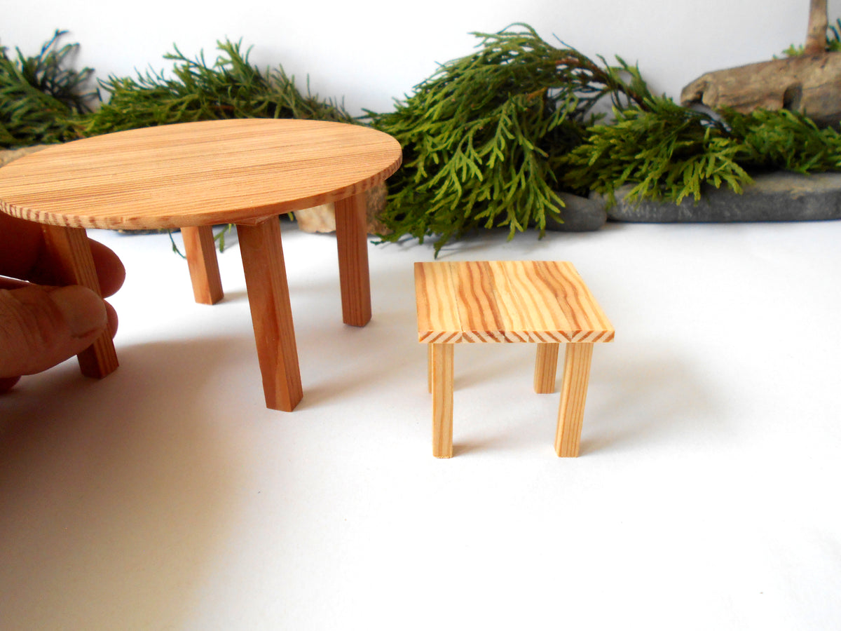 Miniature wooden end/side square table in 1 Inch Scale, rustic table pine wood- dollhouse furniture fairy desk- 1/12th scale end/side mini table